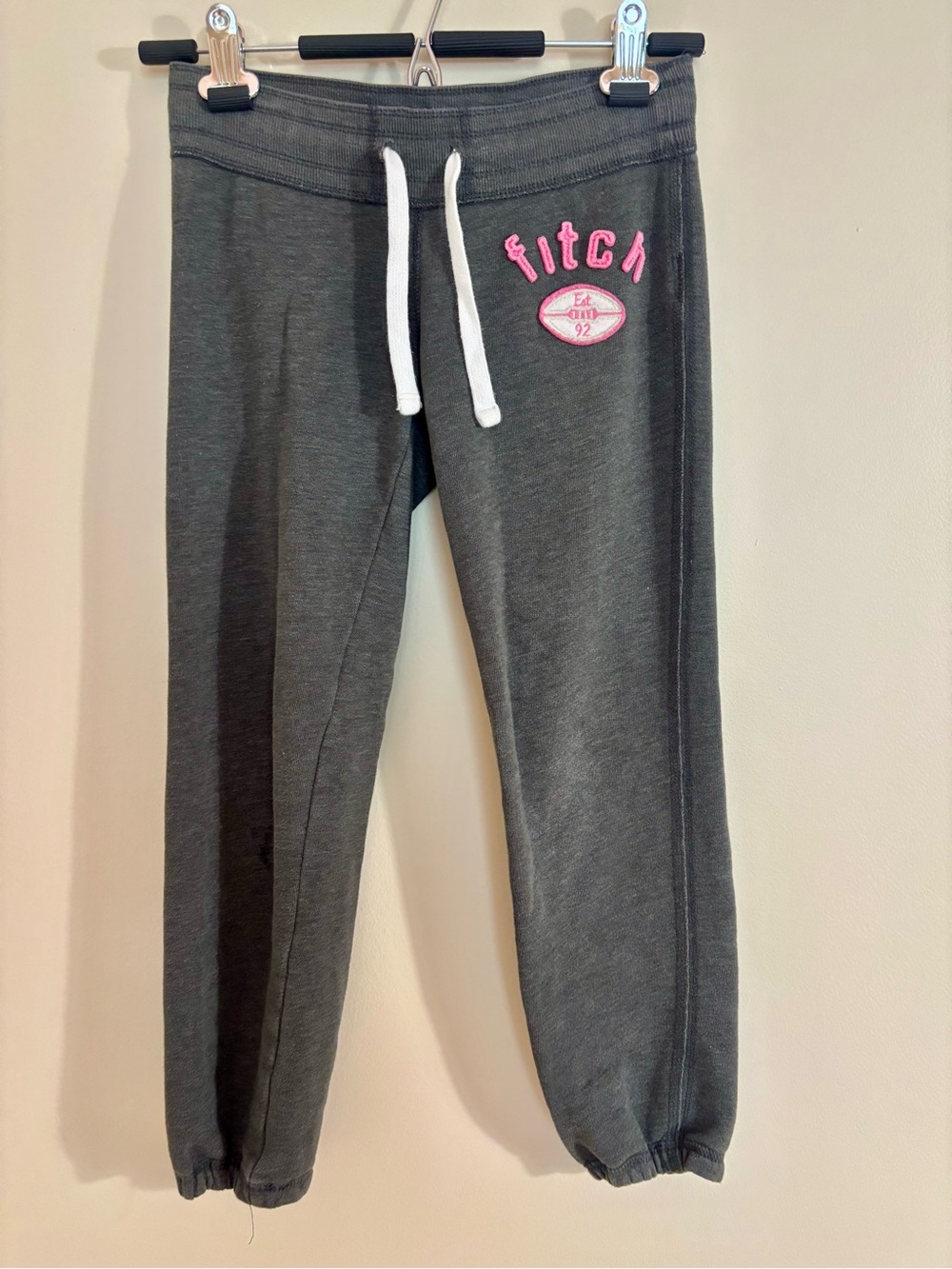 Abercrombie Kids Vintage Girls' Charcoal Jogger Fleece Sweatpants Pink Logo